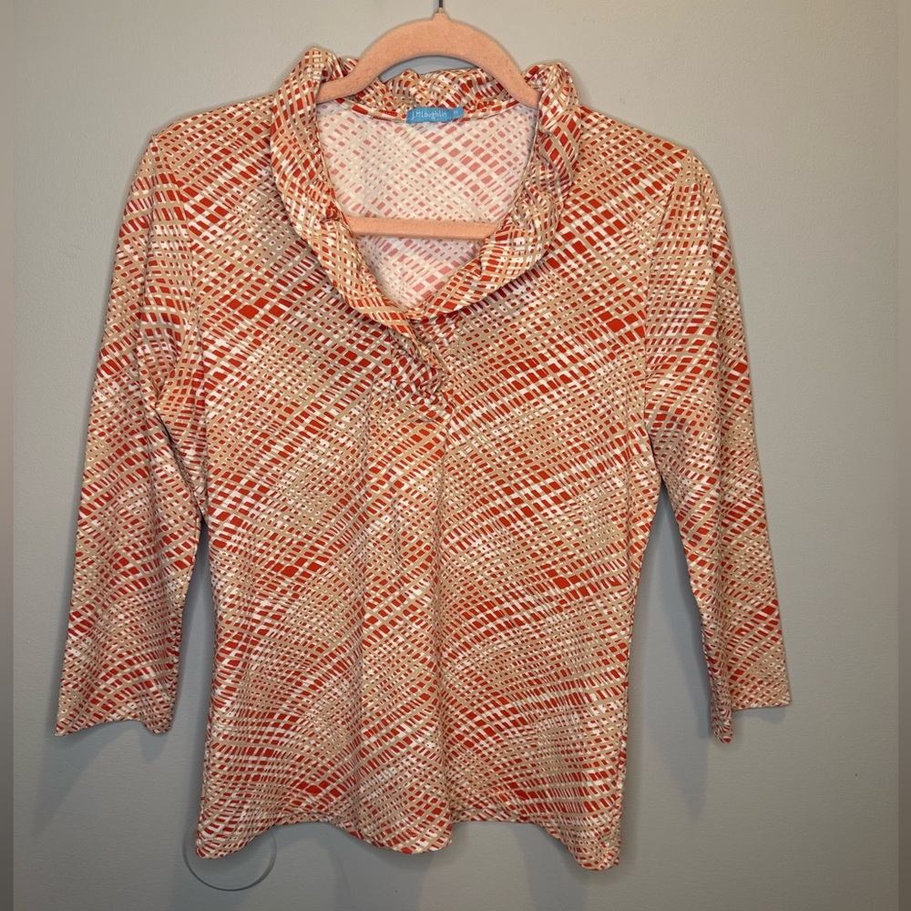 J. McLaughlin Geometric Durham Preppy Ruffle Top Medium